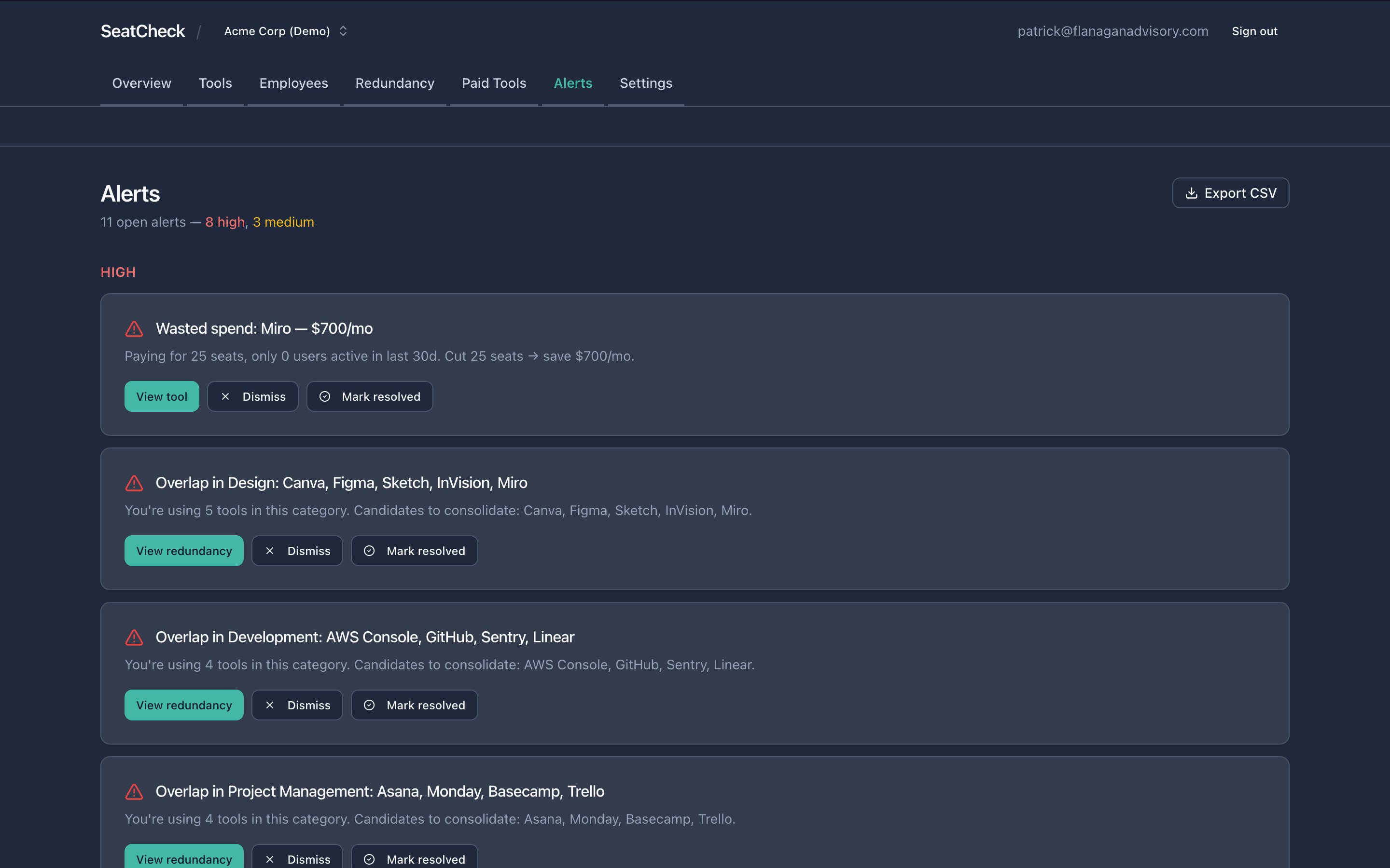 Alerts page